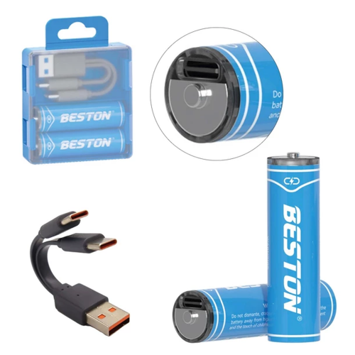 Beston P2-02C USB Type-C Şarjlı AA size Kalem Pil | 2 Adet