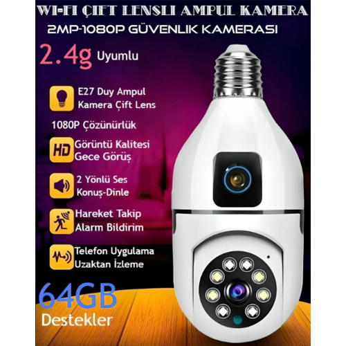 Leerfei S2 Ampul Kablosuz Panoramik Ip Kamera | Çift Lens