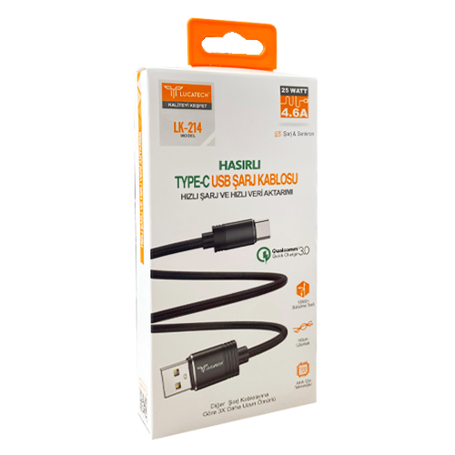 Lucatech LK214 4.6A 25W Örgülü Type-c Usb Şarj Kablosu