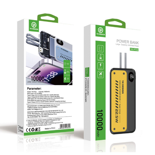 Yk Design P732 10.000 mAh 22.5W Lcd Göstergeli Powerbank | 2x Kablolu