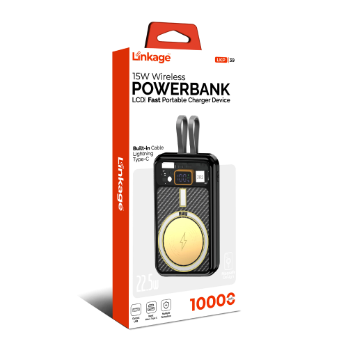 Linkage LKP39 10.000 Mah Kendinden Kablolu 22.5W Powerbank | 15W Kablosuz Şarj | LCD Gösterge