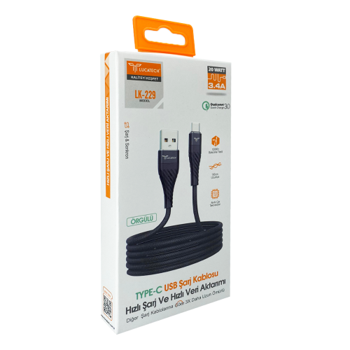 Lucatech LK229 3.4A 20W Örgülü Type-c Usb Şarj Kablosu