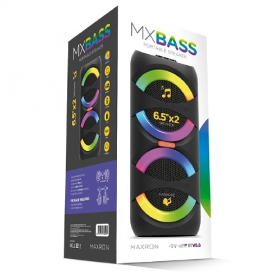 Maxron MxBass TWS Bluetooth Speaker 2 x 6.5" | RGB Led | Karaoke Maxron MxBass TWS Bluetooth Speaker 2 x 6.5" | RGB Led | Karaoke