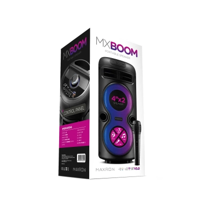 Maxron MxBoom TWS Bluetooth Speaker 2 x 4" | RGB Led | Kablolu Mikrofon Maxron MxBoom TWS Bluetooth Speaker 2 x 4" | RGB Led | Kablolu Mikrofon