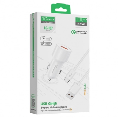 Lucatech LC157 USB Araç Şarjı | 33 Watt | Type-C Kablolu Lucatech LC157 USB Araç Şarjı | 33 Watt | Type-C Kablolu