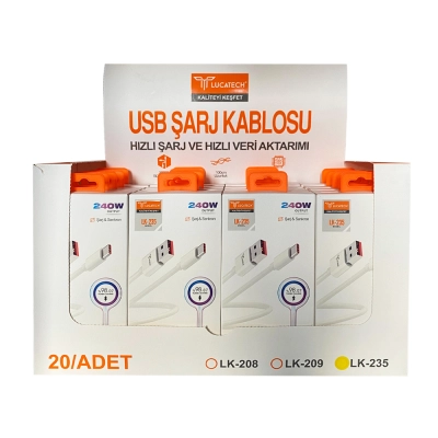 Lucatech LK235 240W Type-C Usb Şarj Kablosu (20 Adet) Lucatech LK235 240W Type-C Usb Şarj Kablosu (20 Adet)