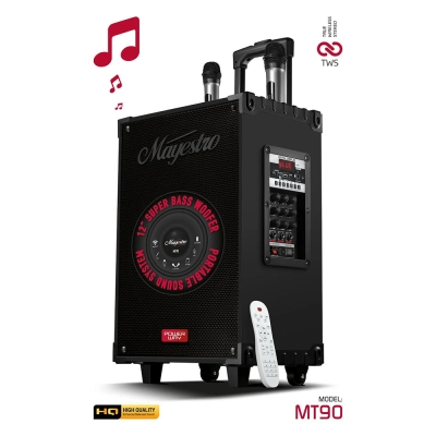 Powerway Mayestro MT90 Taşınabilir Bluetooth Speaker | Çift Mikrofon | Karaoke Sistemi | TWS Powerway Mayestro MT90 Taşınabilir Bluetooth Speaker | Çift Mikrofon | Karaoke Sistemi | TWS