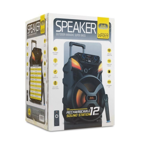 Subzero WR169 Profosyonel Işıklı Kablosuz Speaker 12" | Mikrofon | Kumanda Subzero WR169 Profosyonel Işıklı Kablosuz Speaker 12" | Mikrofon | Kumanda